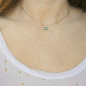 Evil Eye Necklace Thin Chain Choker Tiny Small Cha